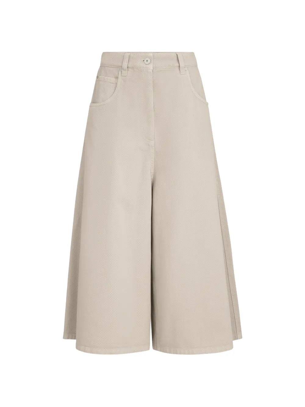 Brunello Cucinelli dyed denim wide cropped trousers with monili - Nude