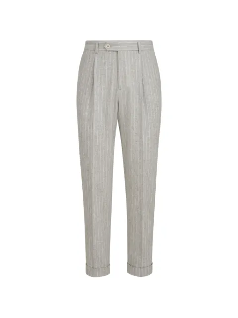 Brunello Cucinelli virgin wool and cashmere chalk stripe flannel trousers with pleat