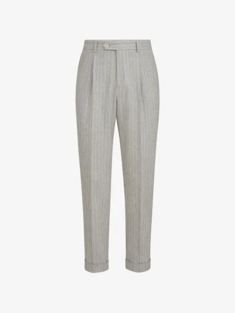 Brunello Cucinelli virgin wool and cashmere chalk stripe flannel trousers with pleat