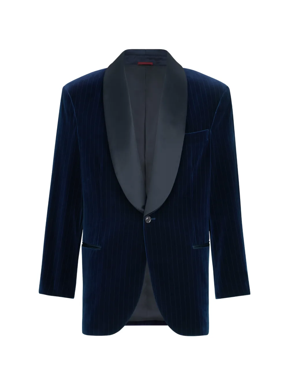 Brunello Cucinelli cotton chalk-stripe velvet tuxedo jacket with shawl lapels - Blu