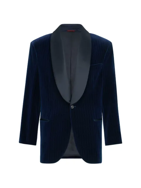 Brunello Cucinelli cotton chalk-stripe velvet tuxedo jacket with shawl lapels