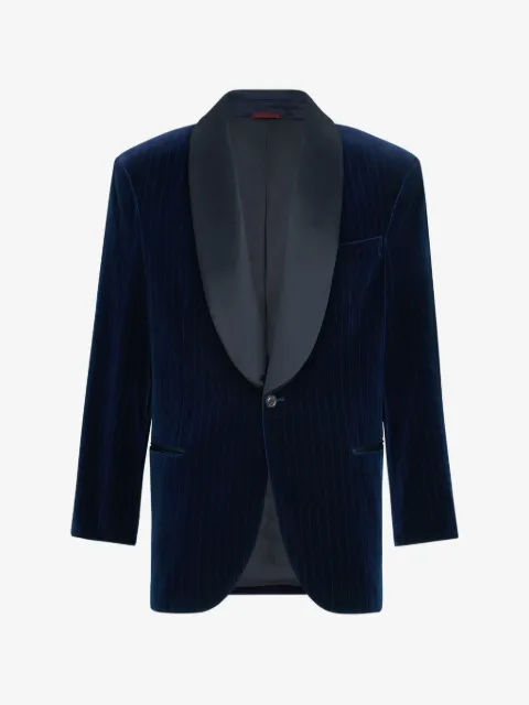 Brunello Cucinelli cotton chalk-stripe velvet tuxedo jacket with shawl lapels