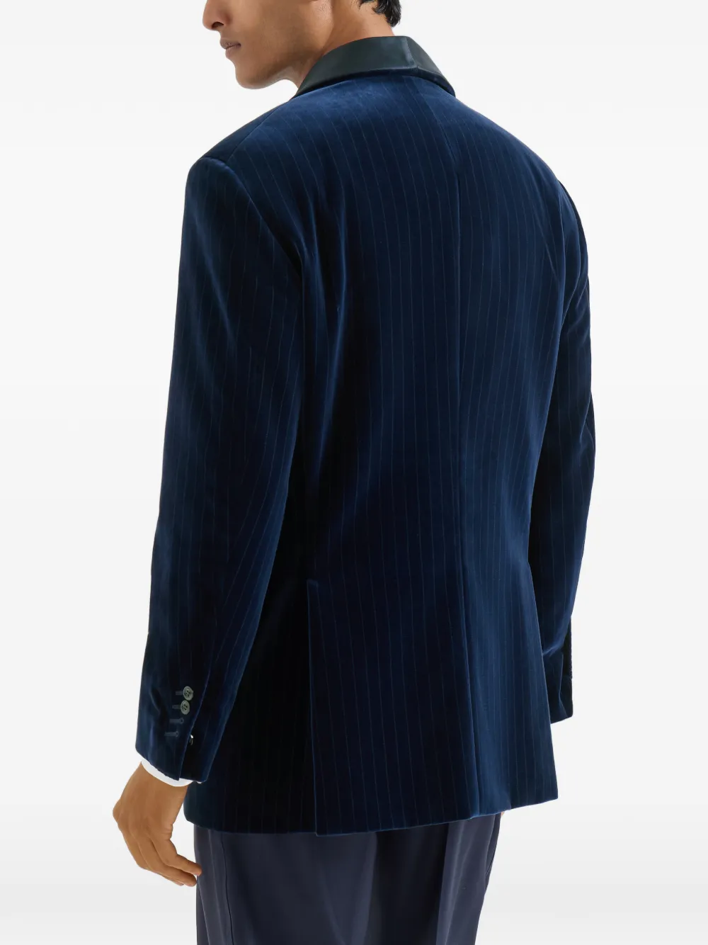 Brunello Cucinelli Katoenen krijtstreep fluwelen smokingblazer met sjaalrevers Blauw
