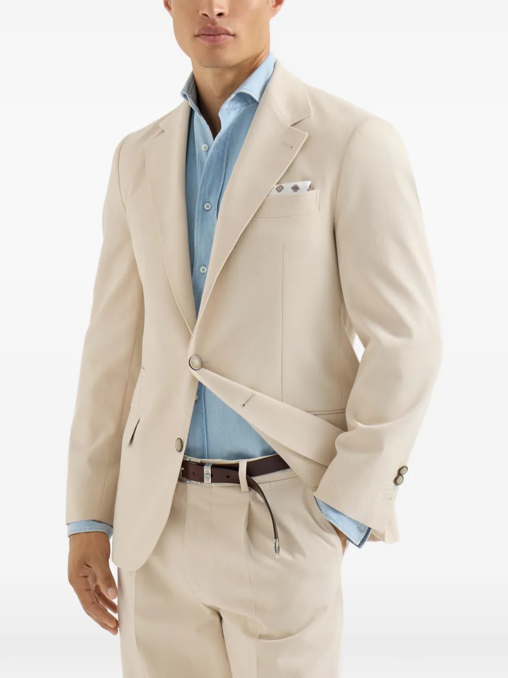 Brunello Cucinelli Gabardine gedeconstrueerde blazer van katoen en scheerwol Beige