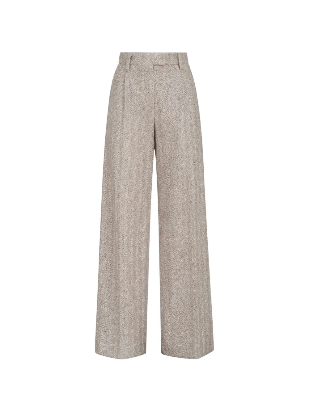 Brunello Cucinelli Dazzling ruimvallende plooibroek met geborduurde chevron-streep in sprankelend mohair en wol Beige