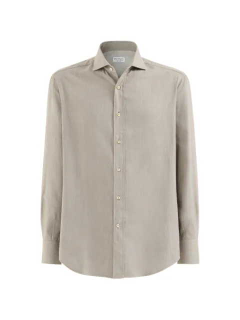 Brunello Cucinelli stretch cotton chevron flannel shirt with spread collar