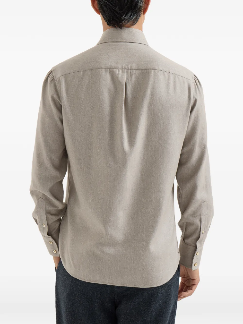 Brunello Cucinelli Stretch katoenen flanellen overhemd met gespreide kraag en chevron-streep Beige