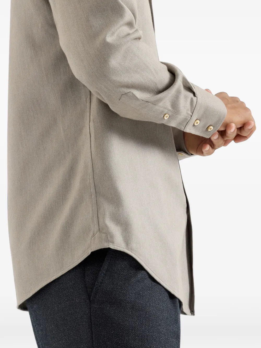Brunello Cucinelli Stretch katoenen flanellen overhemd met gespreide kraag en chevron-streep Beige