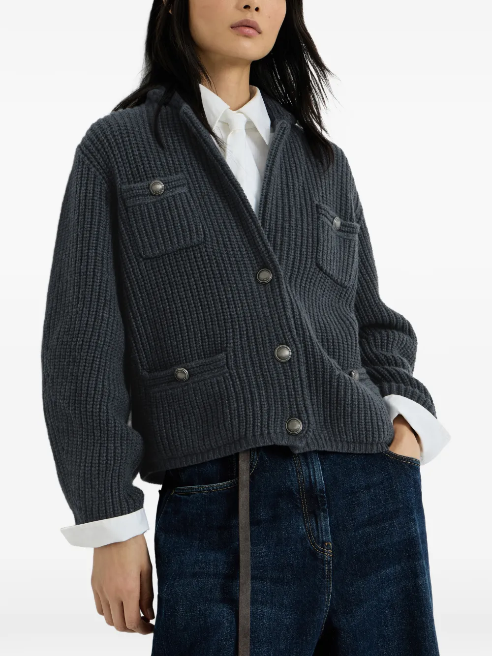 Brunello Cucinelli Engels geribbeld vest met kasjmier veren Blauw