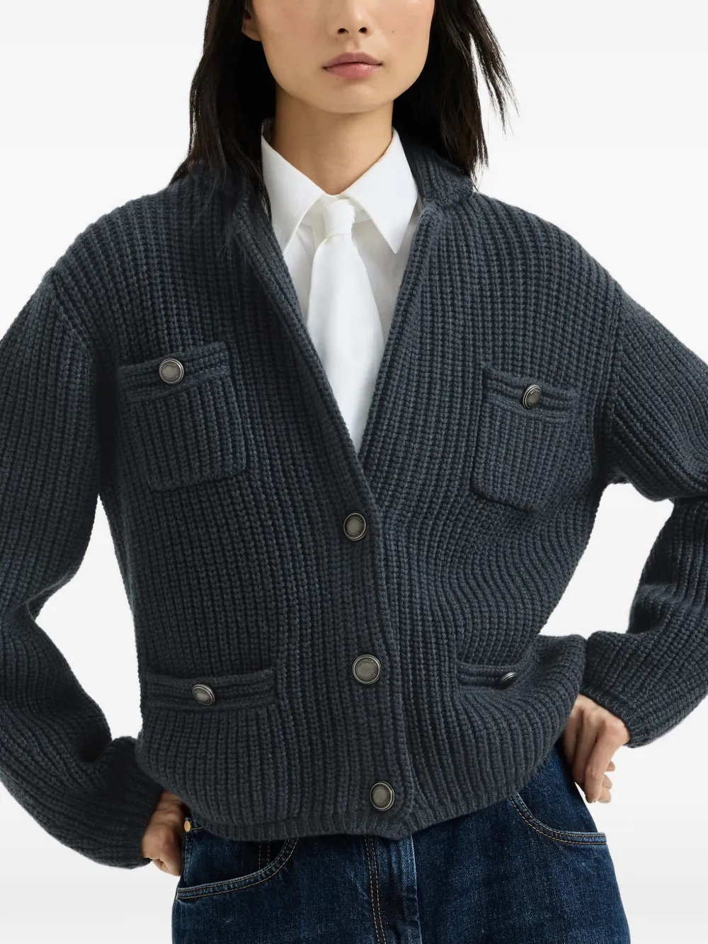 Brunello Cucinelli Engels geribbeld vest met kasjmier veren Blauw