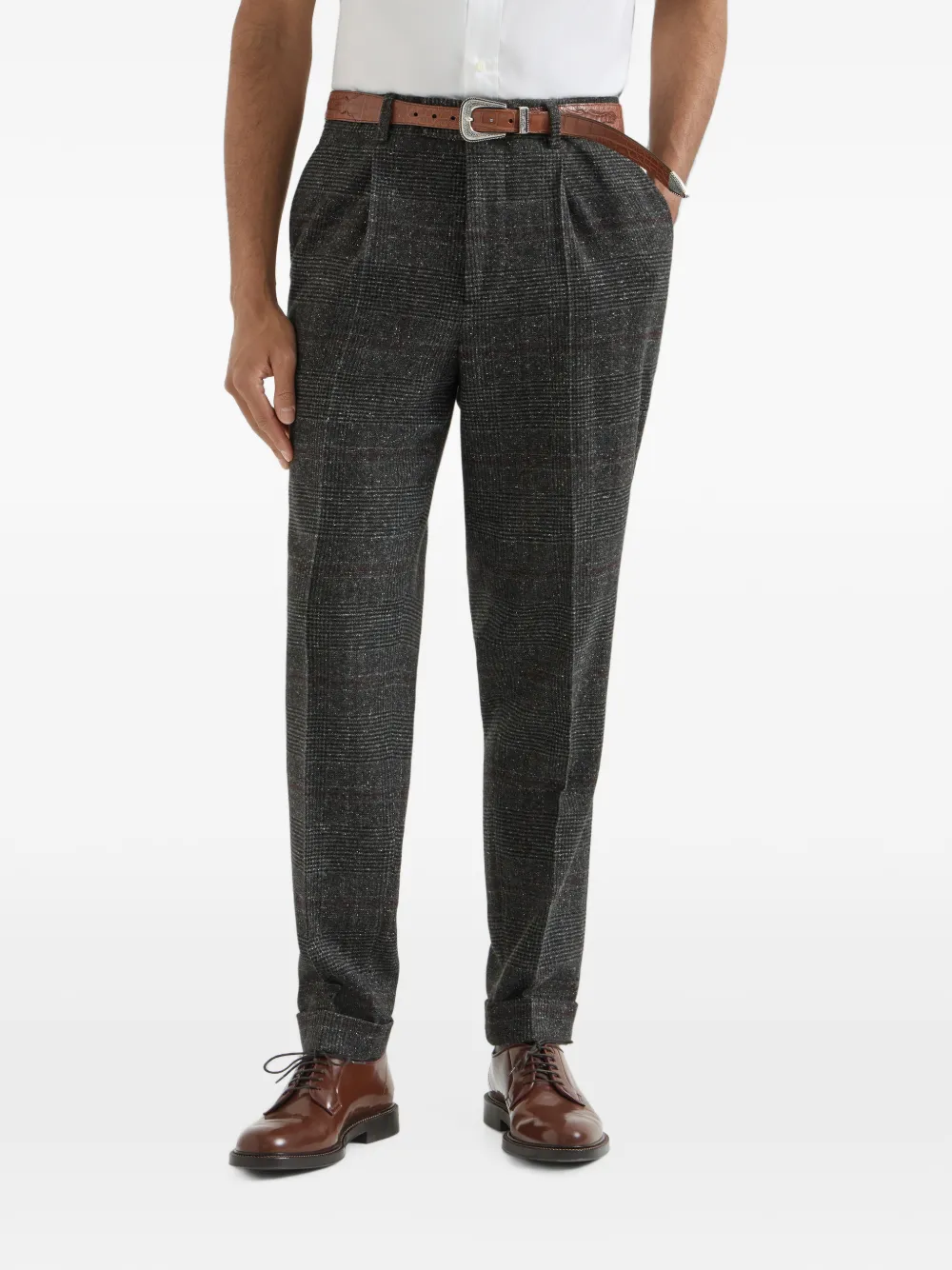 Brunello Cucinelli Prince of Wales flanellen broek met trekkoord Grijs