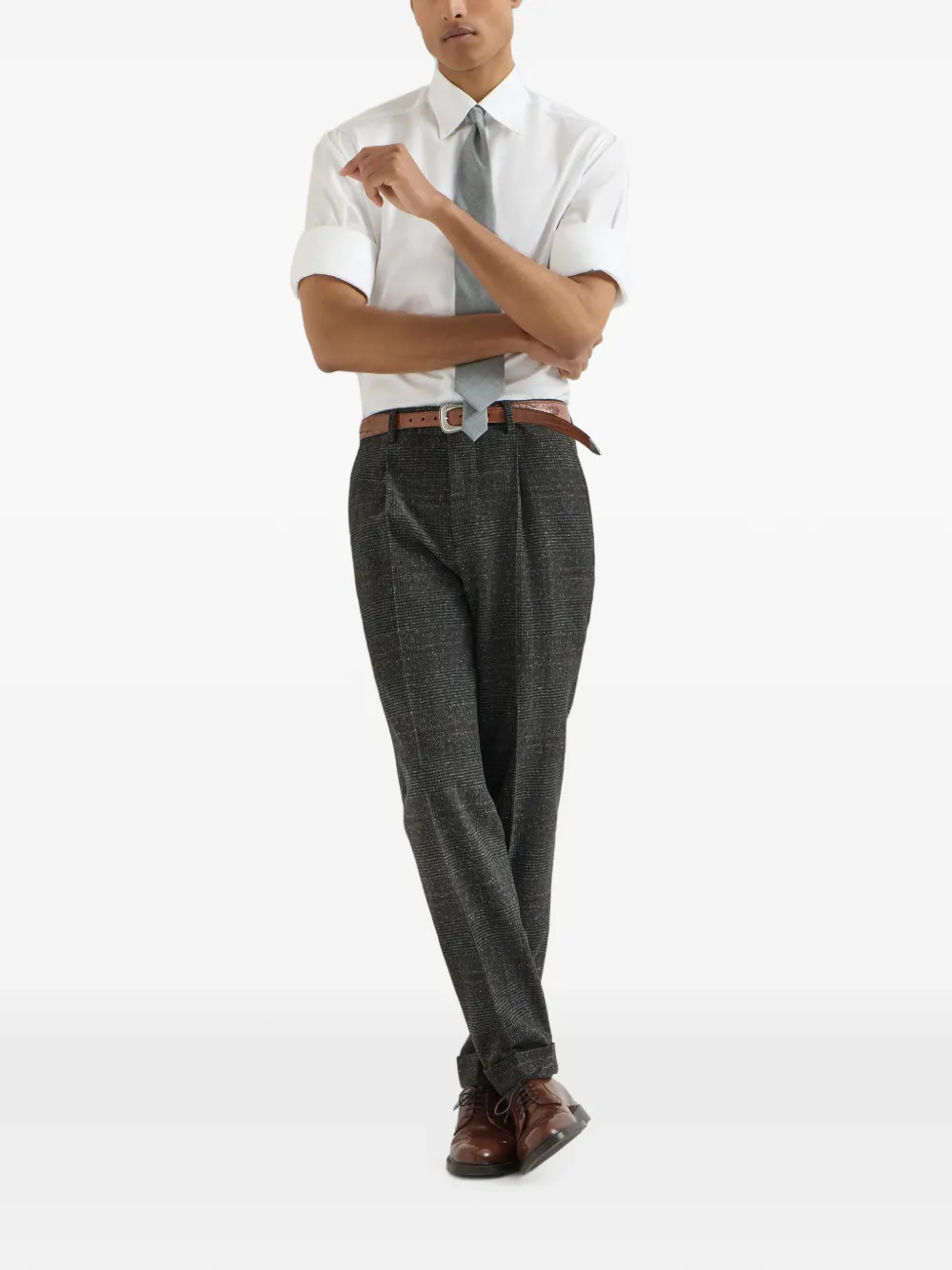 Brunello Cucinelli Prince of Wales flanellen broek met trekkoord Grijs