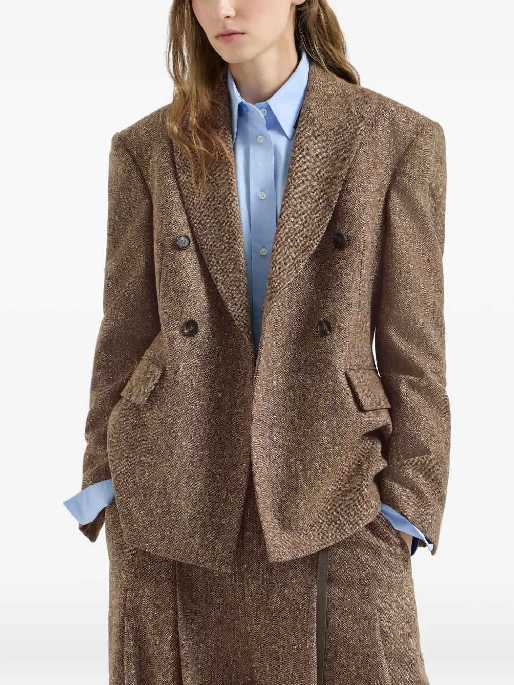 Brunello Cucinelli Gemêleerde blazer met dubbele rij knopen Bruin