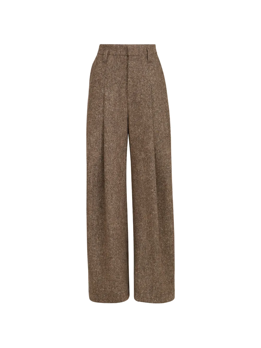 Brunello Cucinelli virgin-wool donegal pleated barrel trousers with Monili - Braun