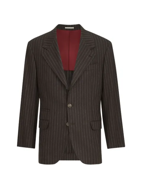 Brunello Cucinelli virgin wool and cashmere chalk stripe flannel tailor blazer