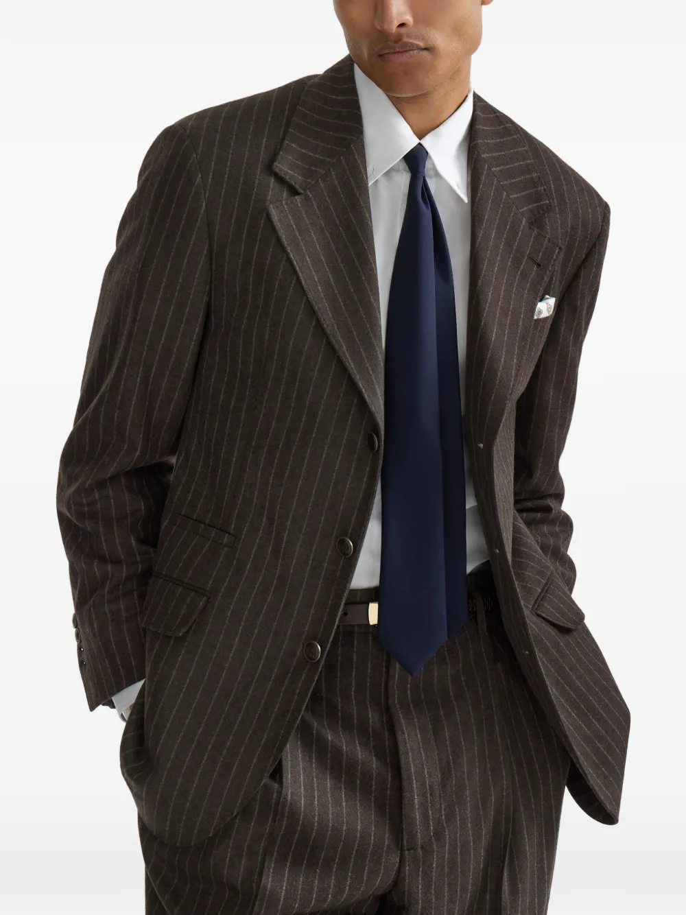 Brunello Cucinelli Flanellen blazer met krijtstreep van scheerwol Bruin