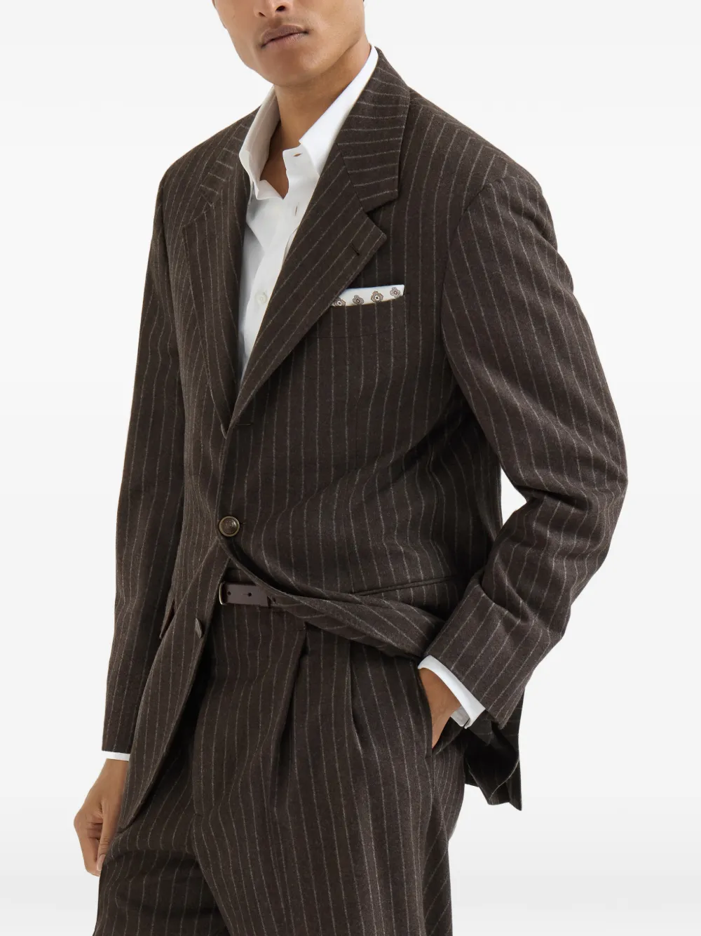 Brunello Cucinelli Flanellen blazer met krijtstreep van scheerwol Bruin