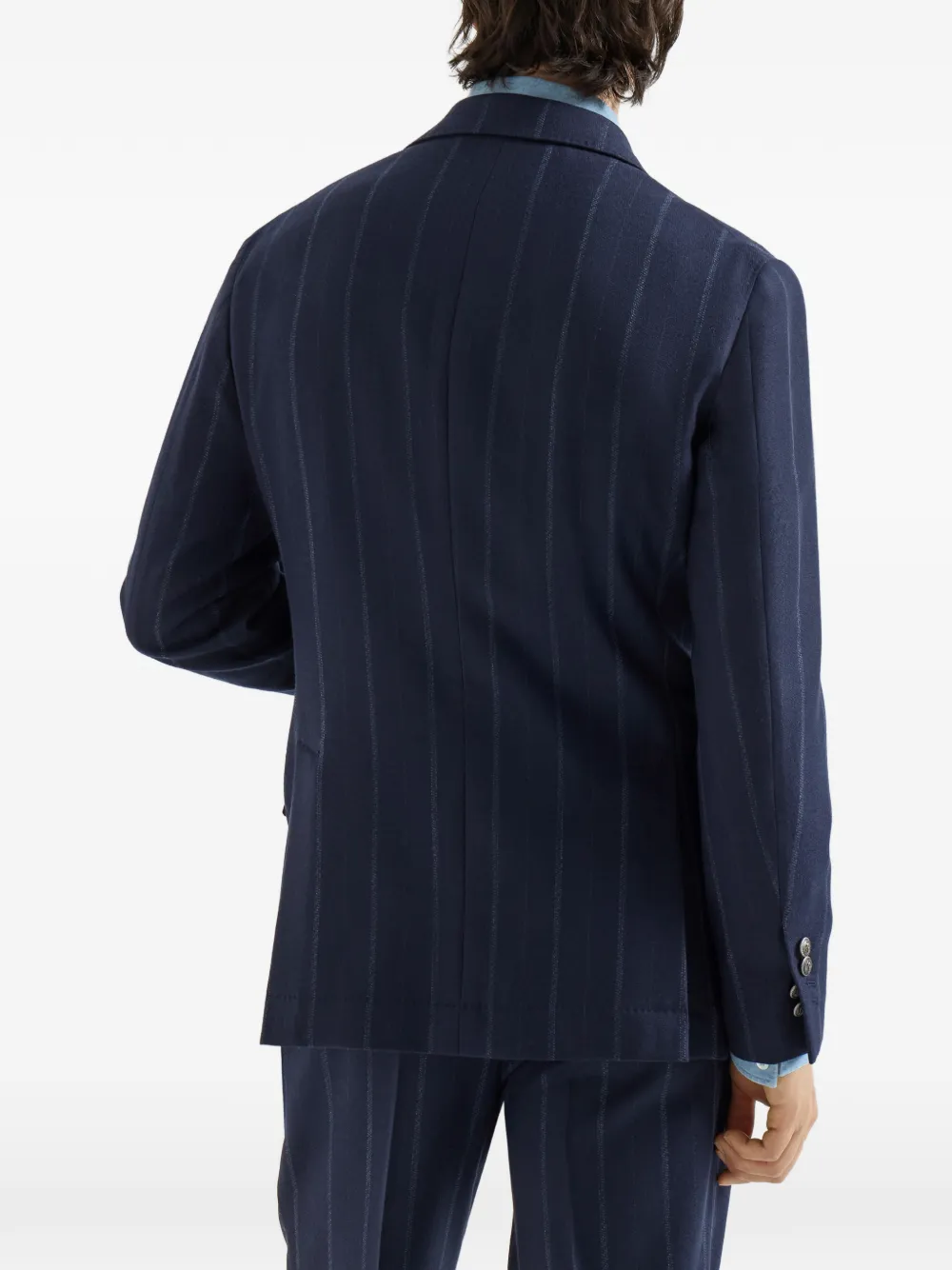Brunello Cucinelli Kasjmier en scheerwol twill blazer met anderhalve rij knopen en meerdere strepen Blauw