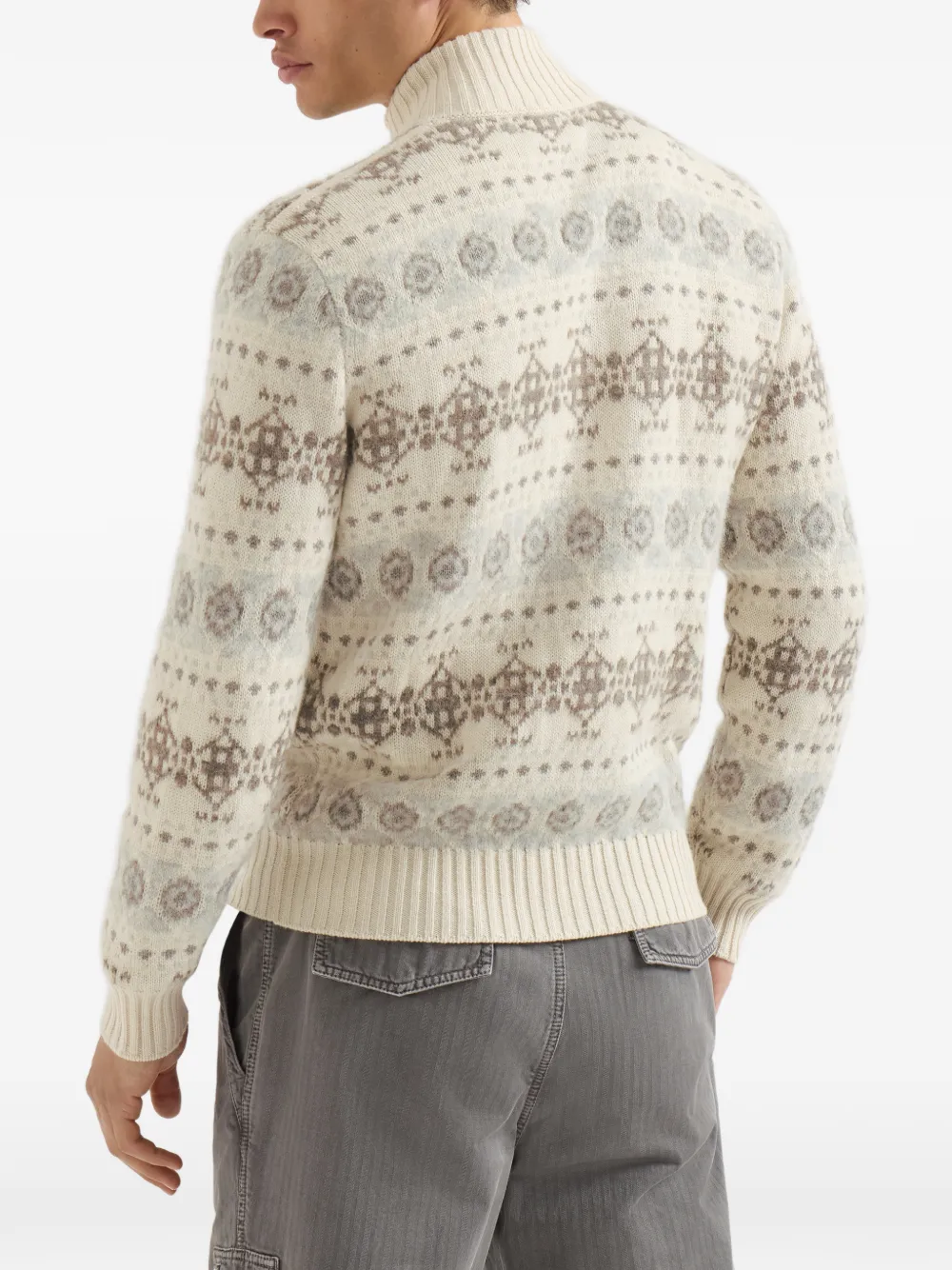 Brunello Cucinelli Kasjmier jacquard vest met hoge hals en rits Beige