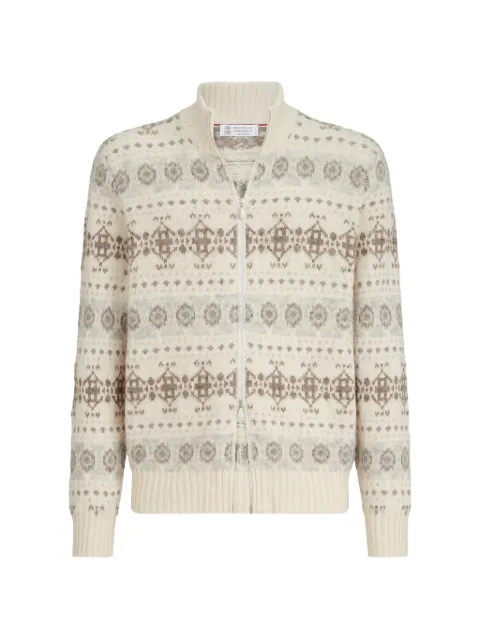 Brunello Cucinelli cashmere jacquard high-neck cardigan with zipper