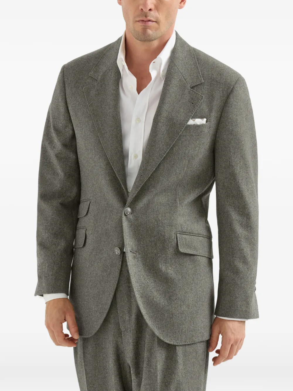 Brunello Cucinelli Cavallo Tailor scheerwol flanellen blazer met metalen knopen Grijs