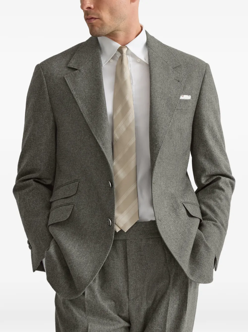 Brunello Cucinelli Cavallo Tailor scheerwol flanellen blazer met metalen knopen Grijs