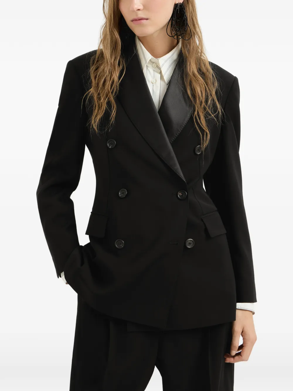 Brunello Cucinelli Viscose en scheerwol smoking jack met Monili Zwart