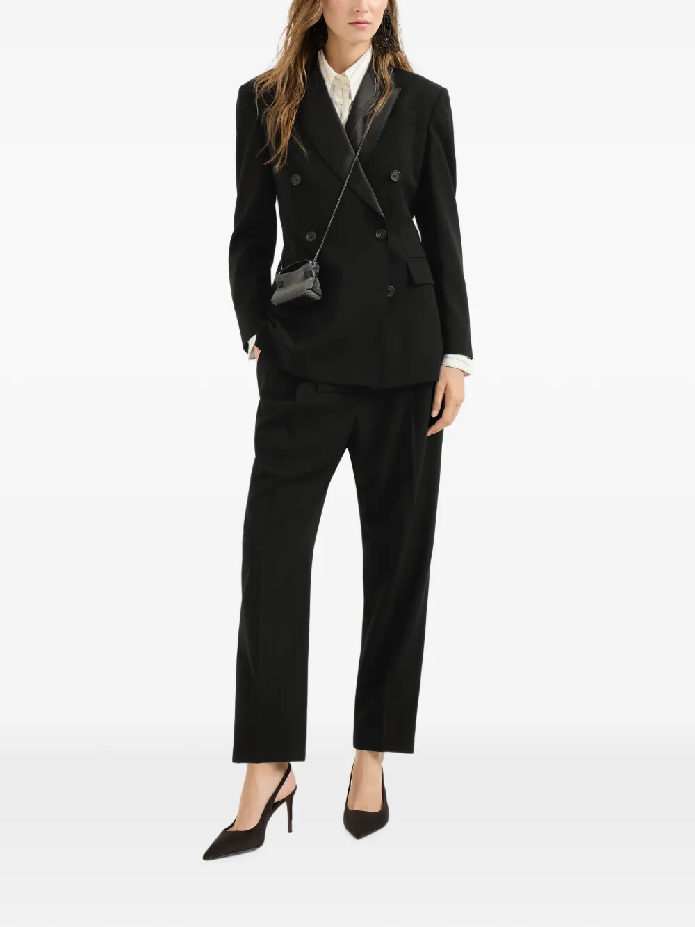 Brunello Cucinelli Viscose en scheerwol smoking jack met Monili Zwart