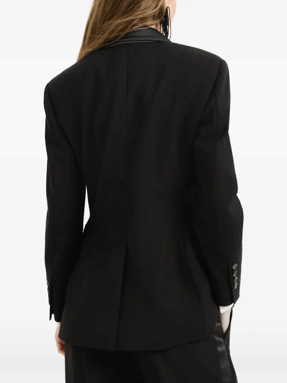 Brunello Cucinelli Viscose en scheerwol smoking jack met Monili Zwart