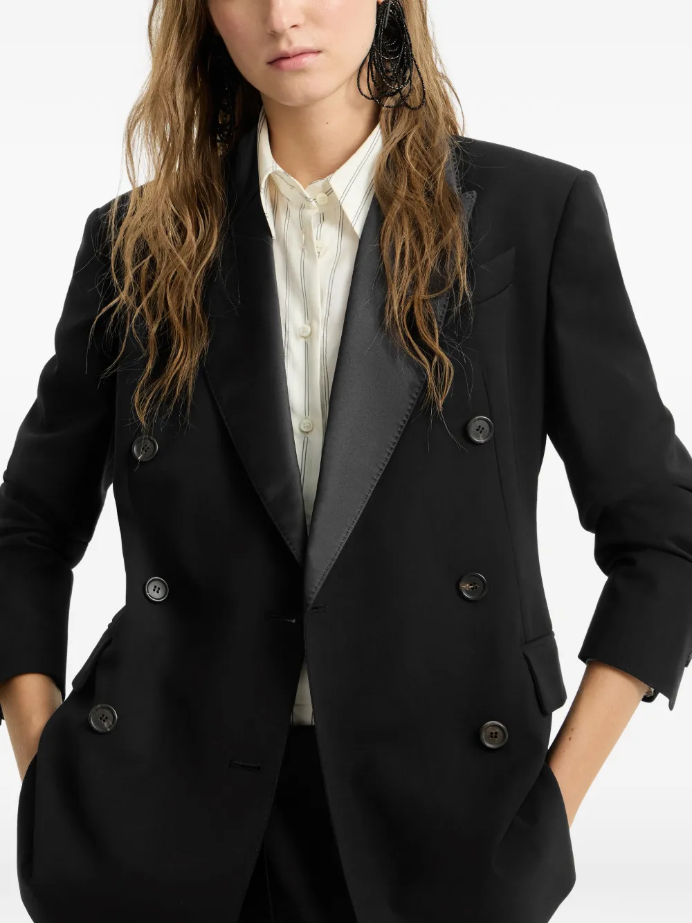 Brunello Cucinelli Viscose en scheerwol smoking jack met Monili Zwart