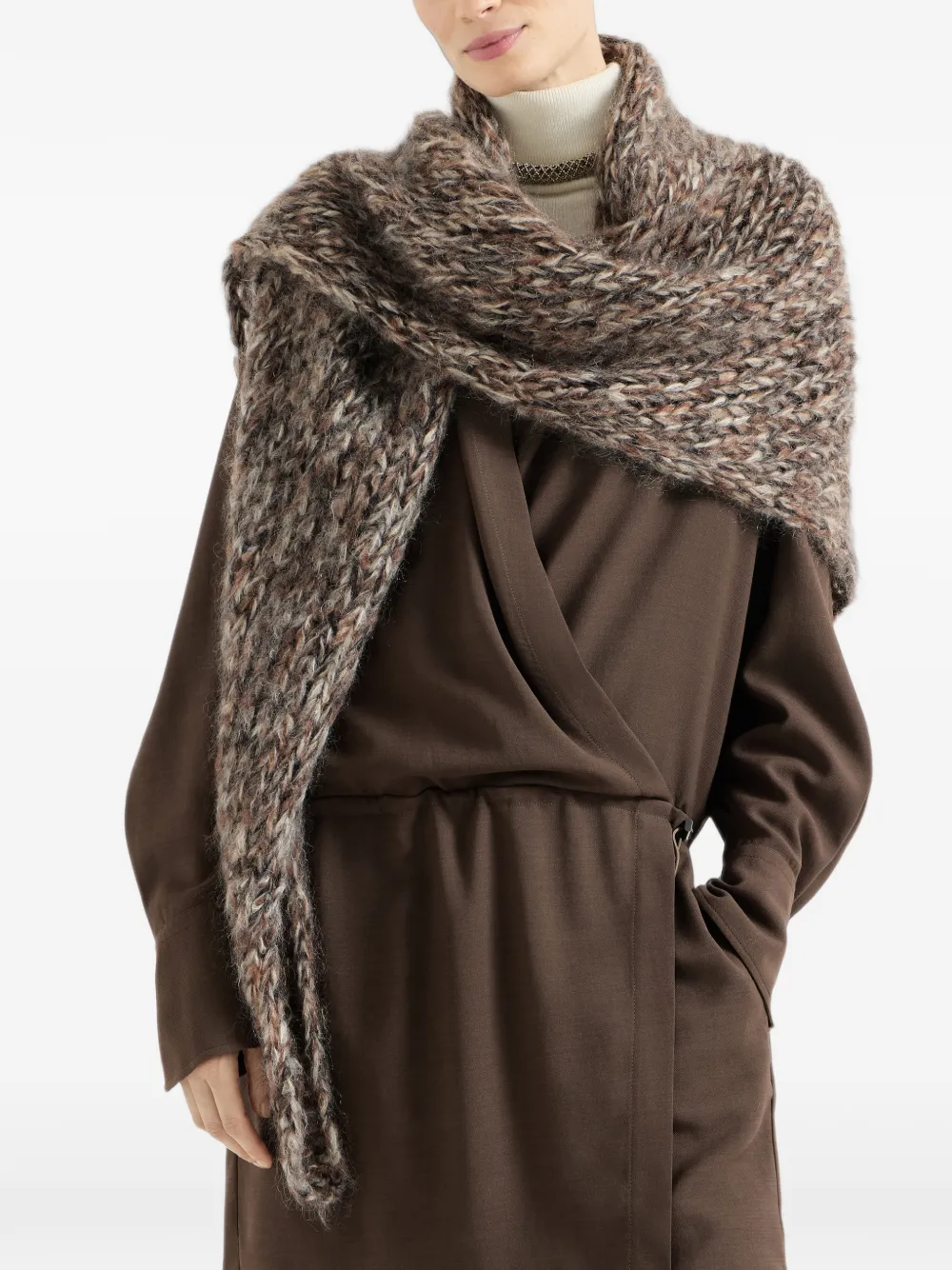 Brunello Cucinelli Mohair gebreide sjaal Bruin