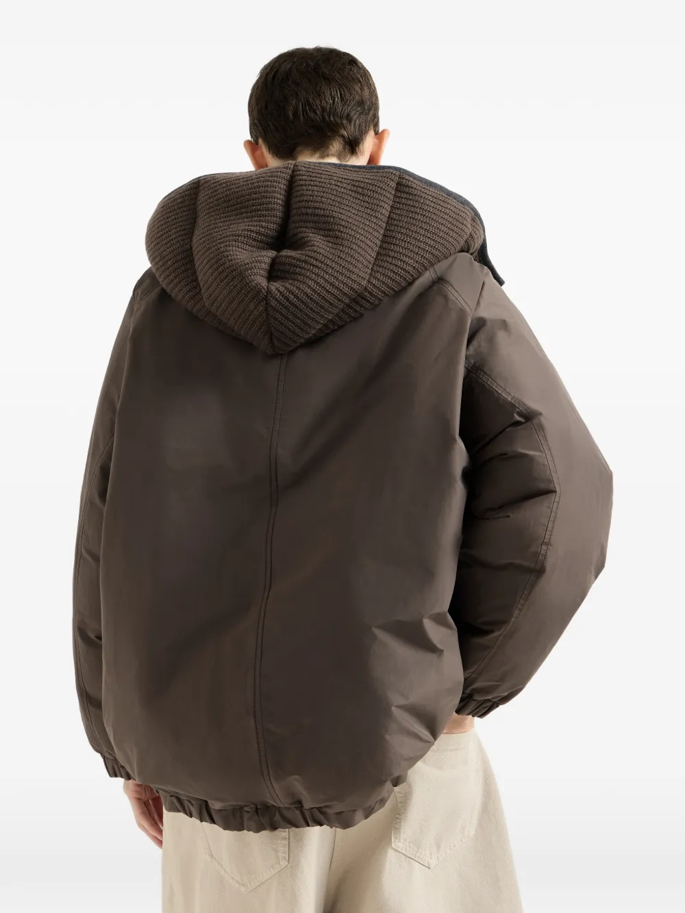 Brunello Cucinelli Techno katoenen taffeta jack met afneembare capuchon en glanzende ritssluiting Bruin