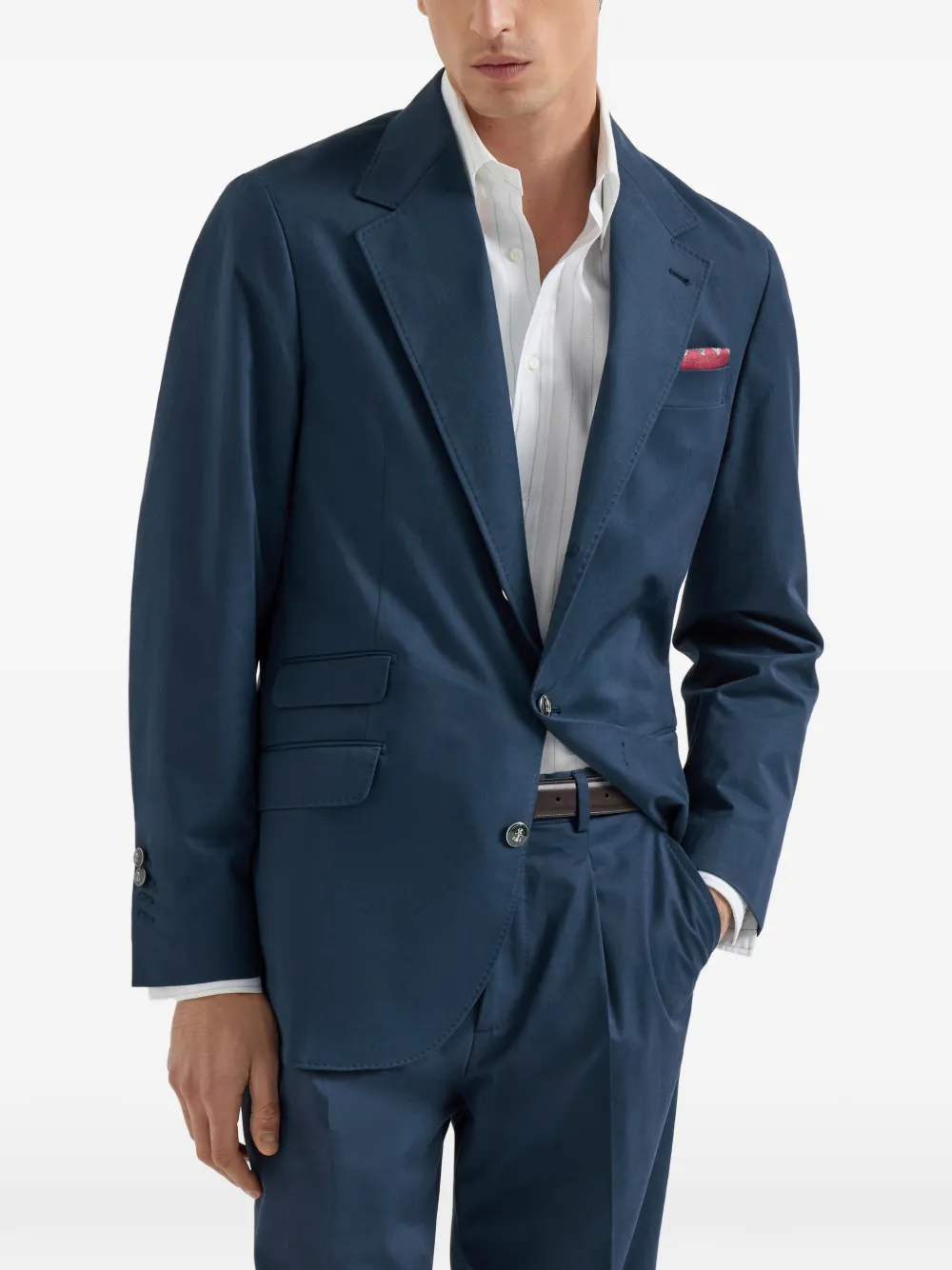 Brunello Cucinelli gabardine Cavallo blazer Blauw