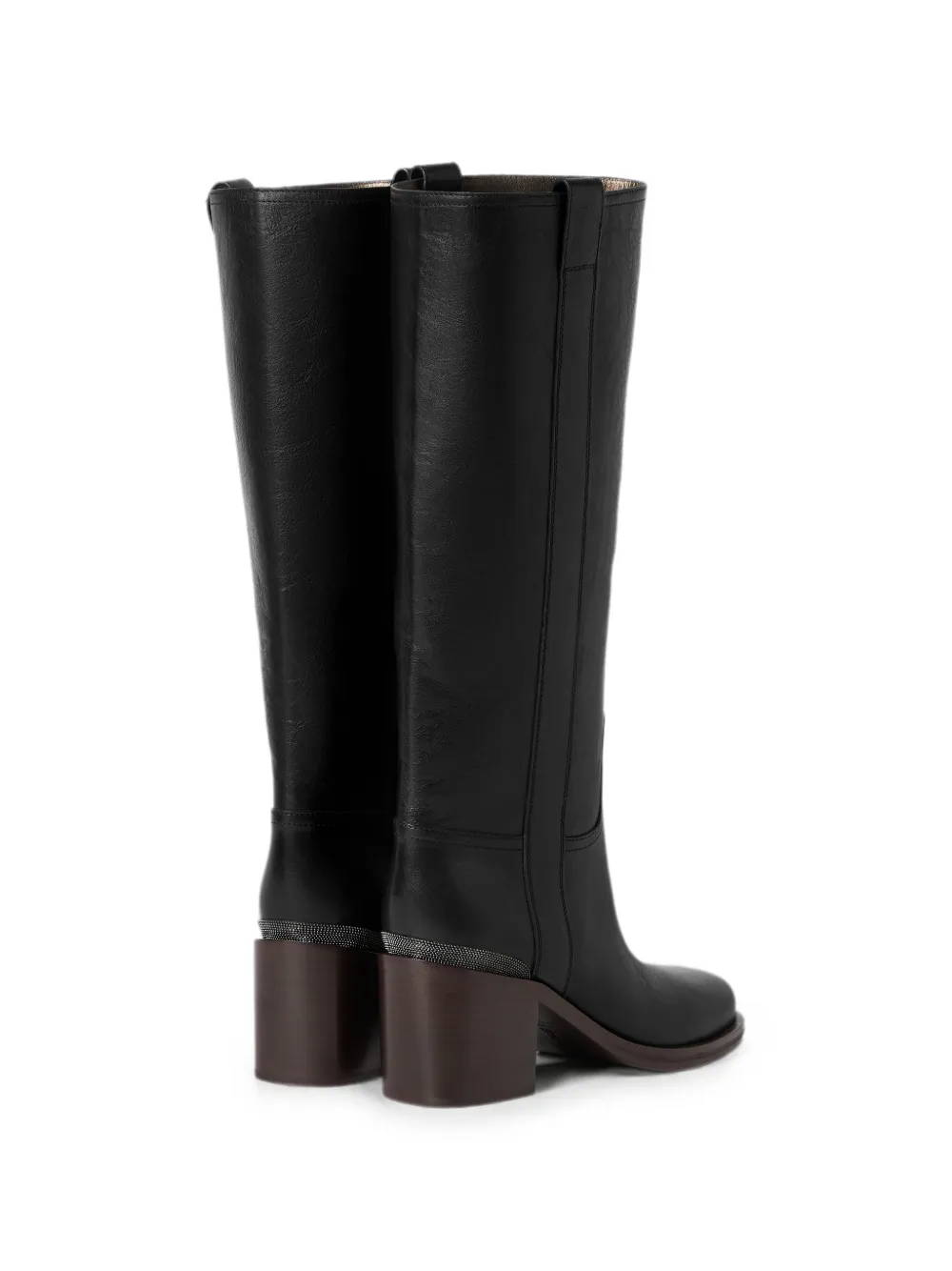 Brunello Cucinelli Leren laarzen met kostbaar detail Zwart