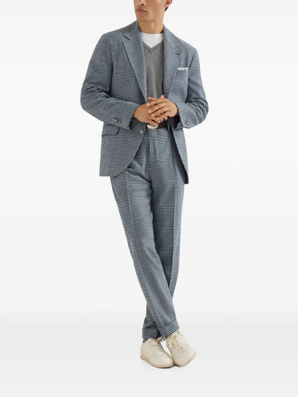 Brunello Cucinelli Prince of Wales flanellen broek met plooien Blauw