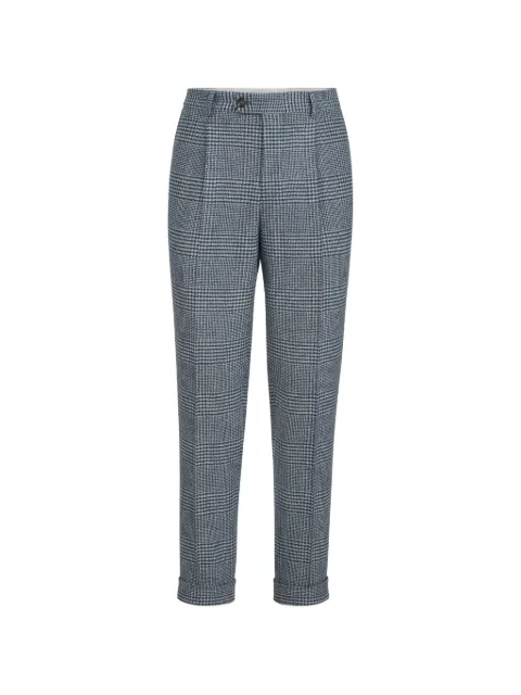 Brunello Cucinelli comfort wool and cashmere Prince of Wales flannel trousers with pleat