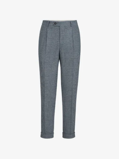 Brunello Cucinelli Pantaloni in flanella di lana e cashmere con pieghe e motivo a quadri Principe di Galles