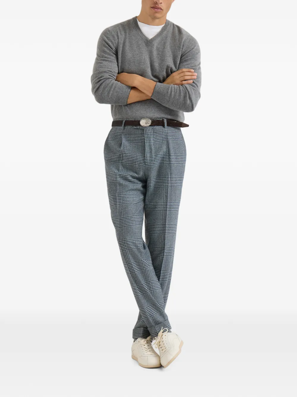 Brunello Cucinelli Prince of Wales flanellen broek met plooien Blauw