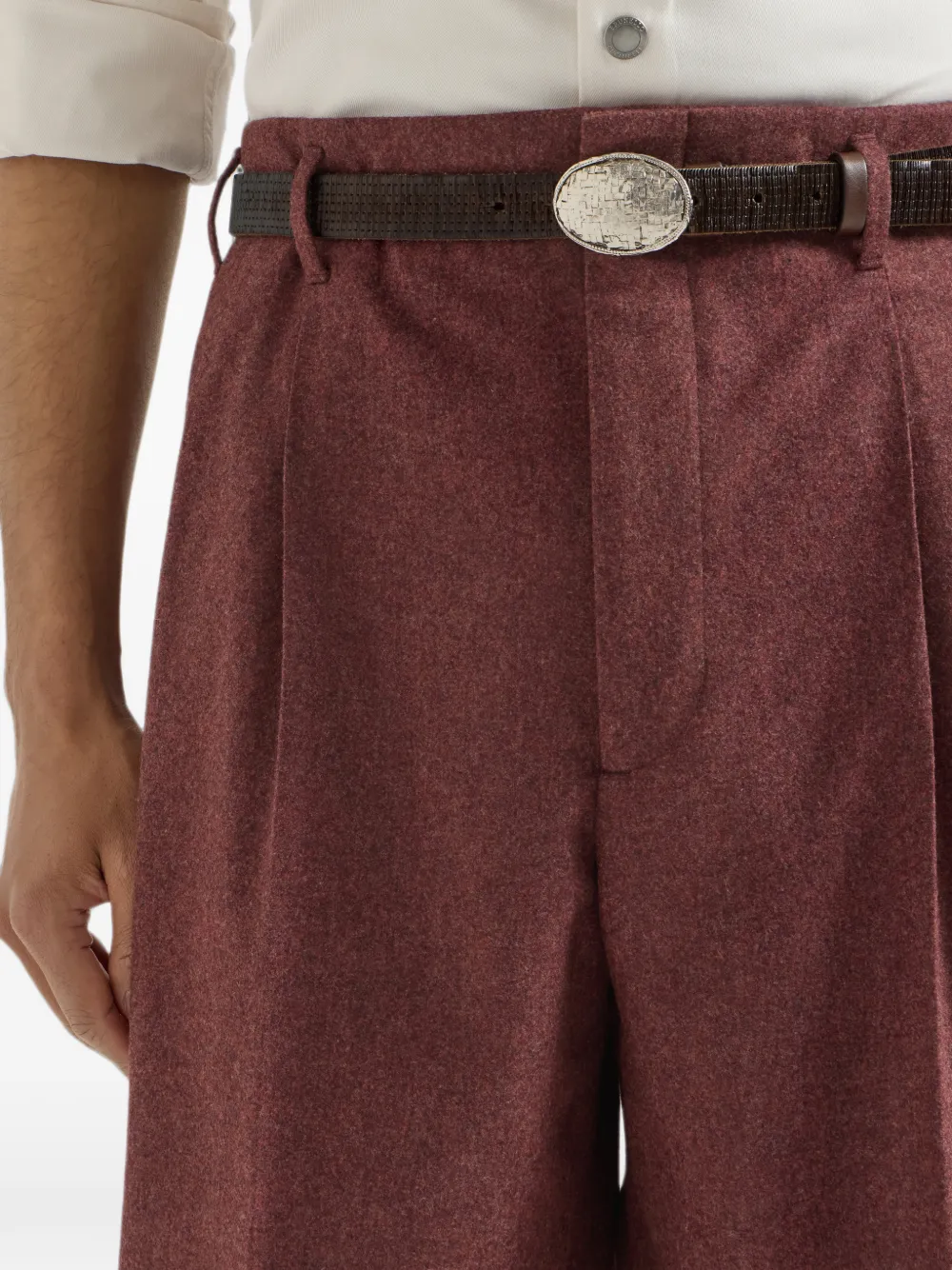 Brunello Cucinelli Flanellen en kasjmier broek met dubbele plooien en scheerwol Rood