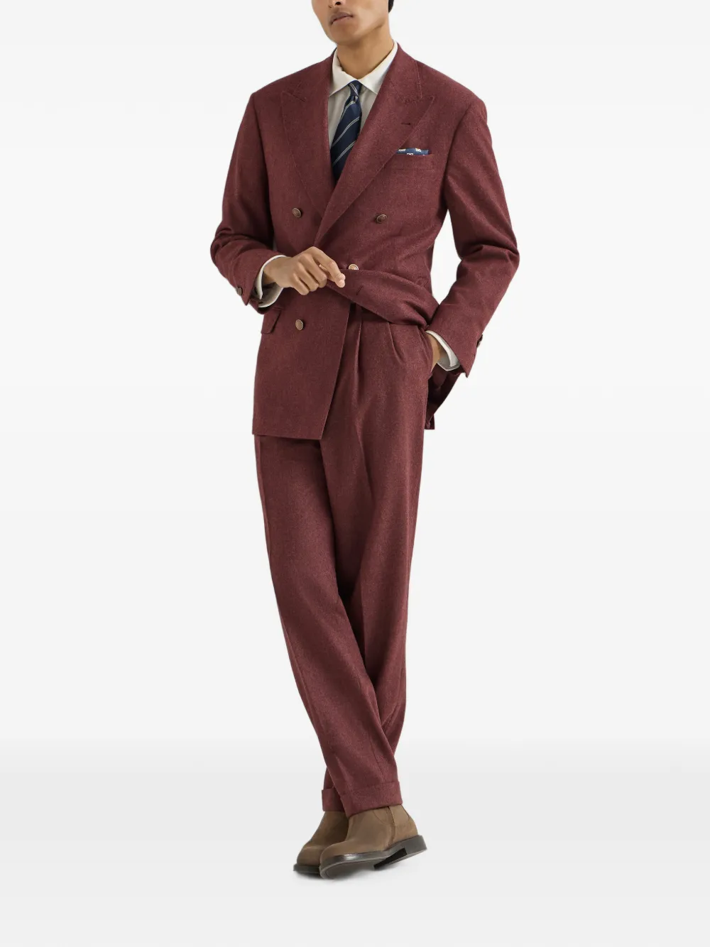 Brunello Cucinelli Flanellen en kasjmier broek met dubbele plooien en scheerwol Rood