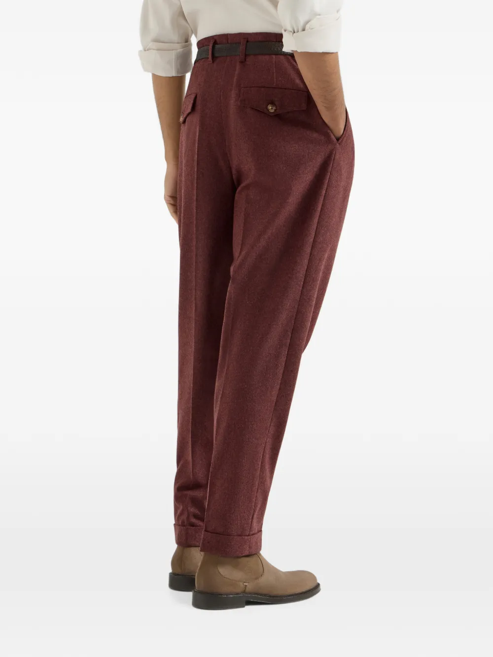 Brunello Cucinelli Flanellen en kasjmier broek met dubbele plooien en scheerwol Rood