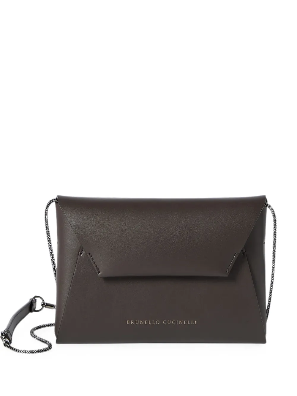 Brunello Cucinelli Duo Pochette aus Kalbsleder mit Kette - Braun