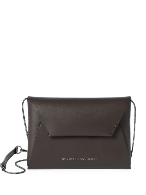Brunello Cucinelli Duo pochette in calfskin with precious chain