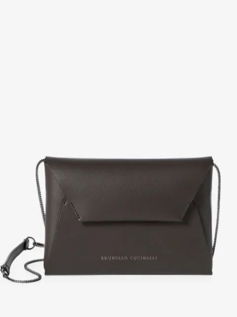 Brunello Cucinelli Duo pochette in calfskin with precious chain