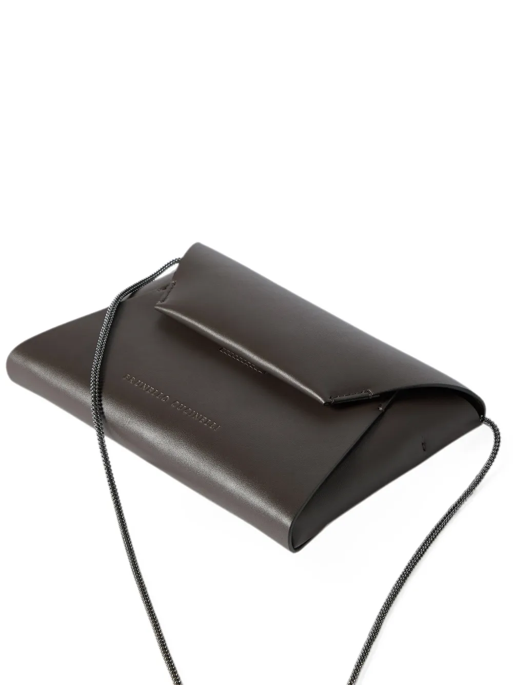 Brunello Cucinelli Duo pochette van kalfsleer met ketting Bruin
