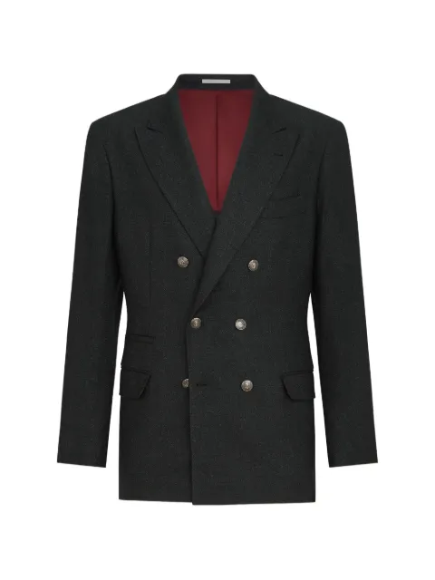 Brunello Cucinelli mouliné virgin wool twill one-and-a-half breasted deconstructed blazer with metal buttons