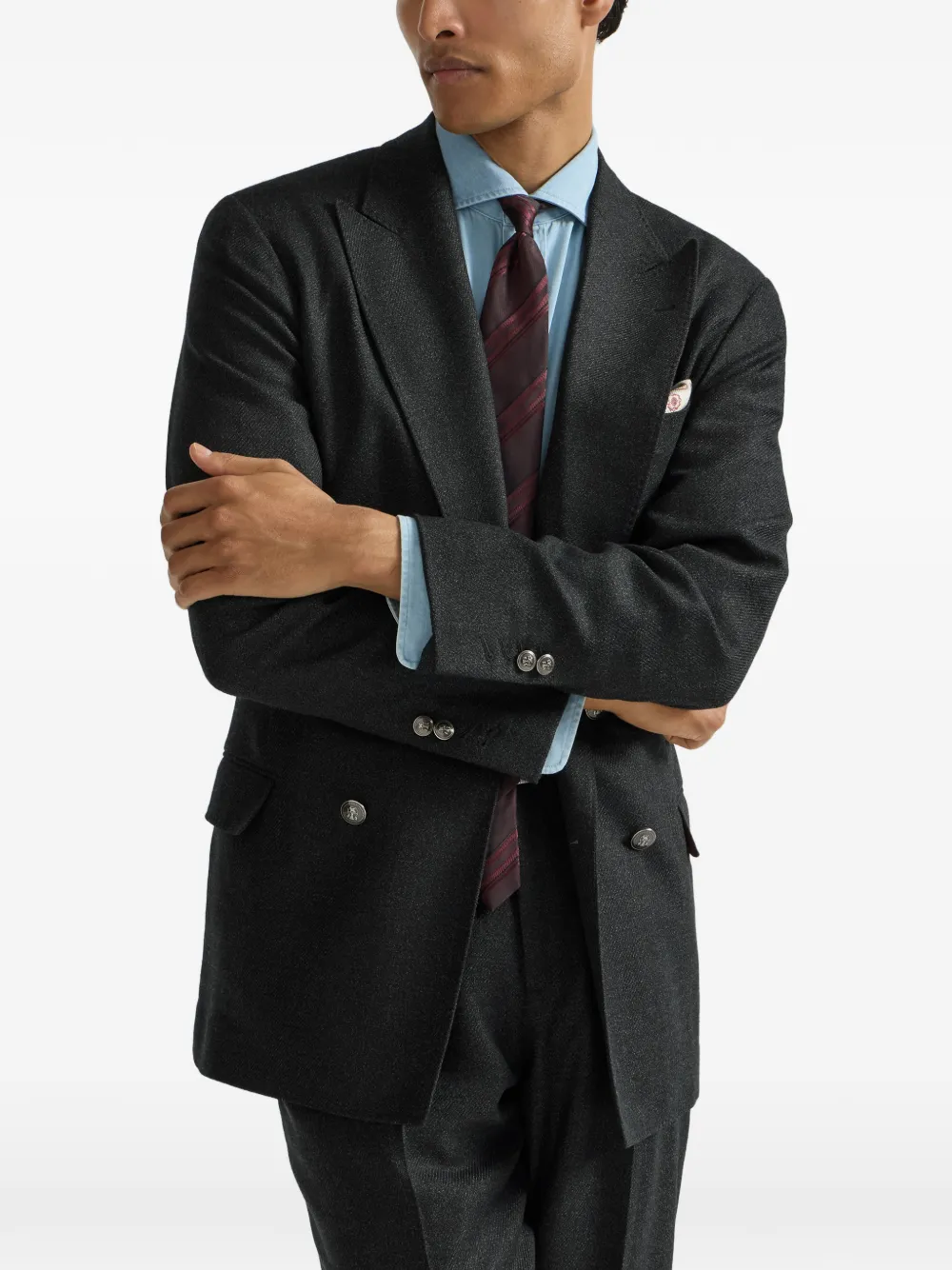 Brunello Cucinelli Mouliné scheerwol twill gedeconstrueerde blazer met anderhalve rij knopen Grijs