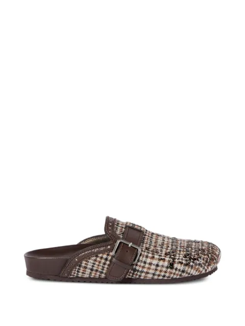 Brunello Cucinelli water-resistant alpaca and wool check slippers with dazzling dégradé embroidery
