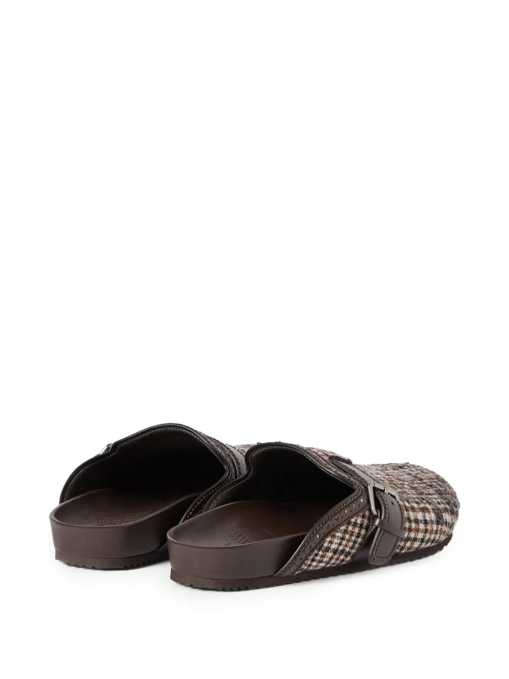 Brunello Cucinelli Waterbestendige alpaca en wollen geruite slippers met dégradé borduurwerk Bruin