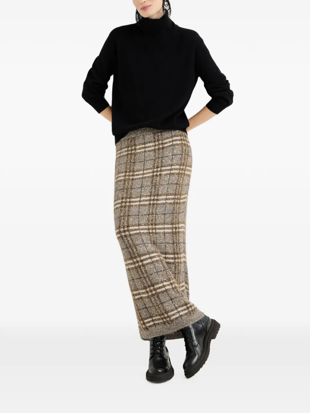 Brunello Cucinelli Prince of Wales gebreide rok Grijs